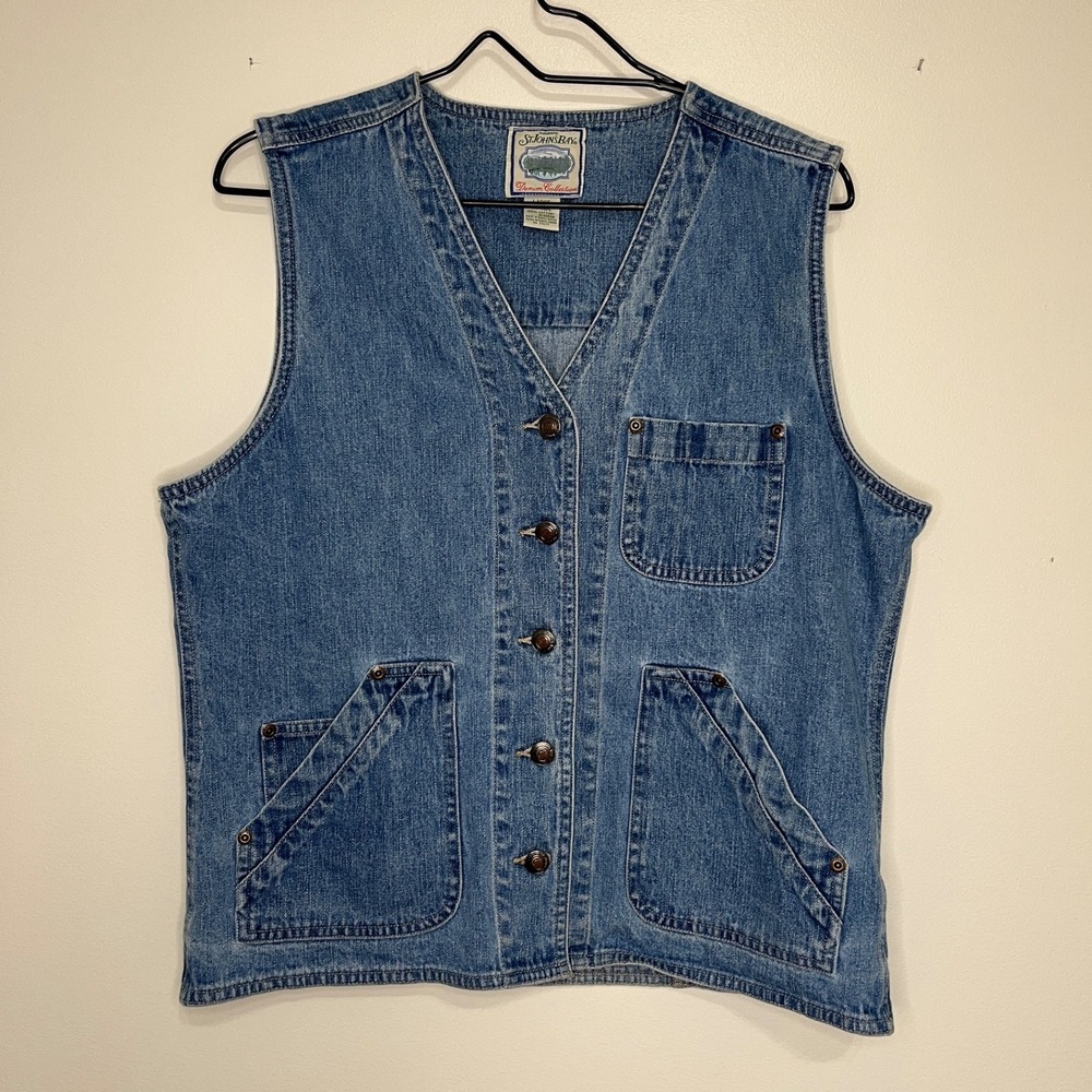 Vintage 90's Denim Vest Women's L Cowgirl Western Festival Punk Alternative